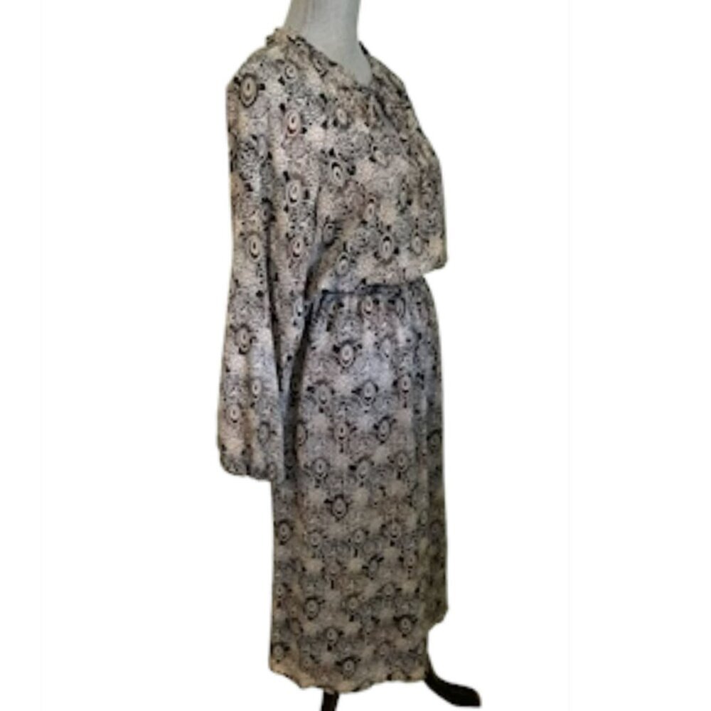 Veronica M Catia Peacock Chiffon Smocked Midi Dress in Feather Print Size L - Picture 3 of 8